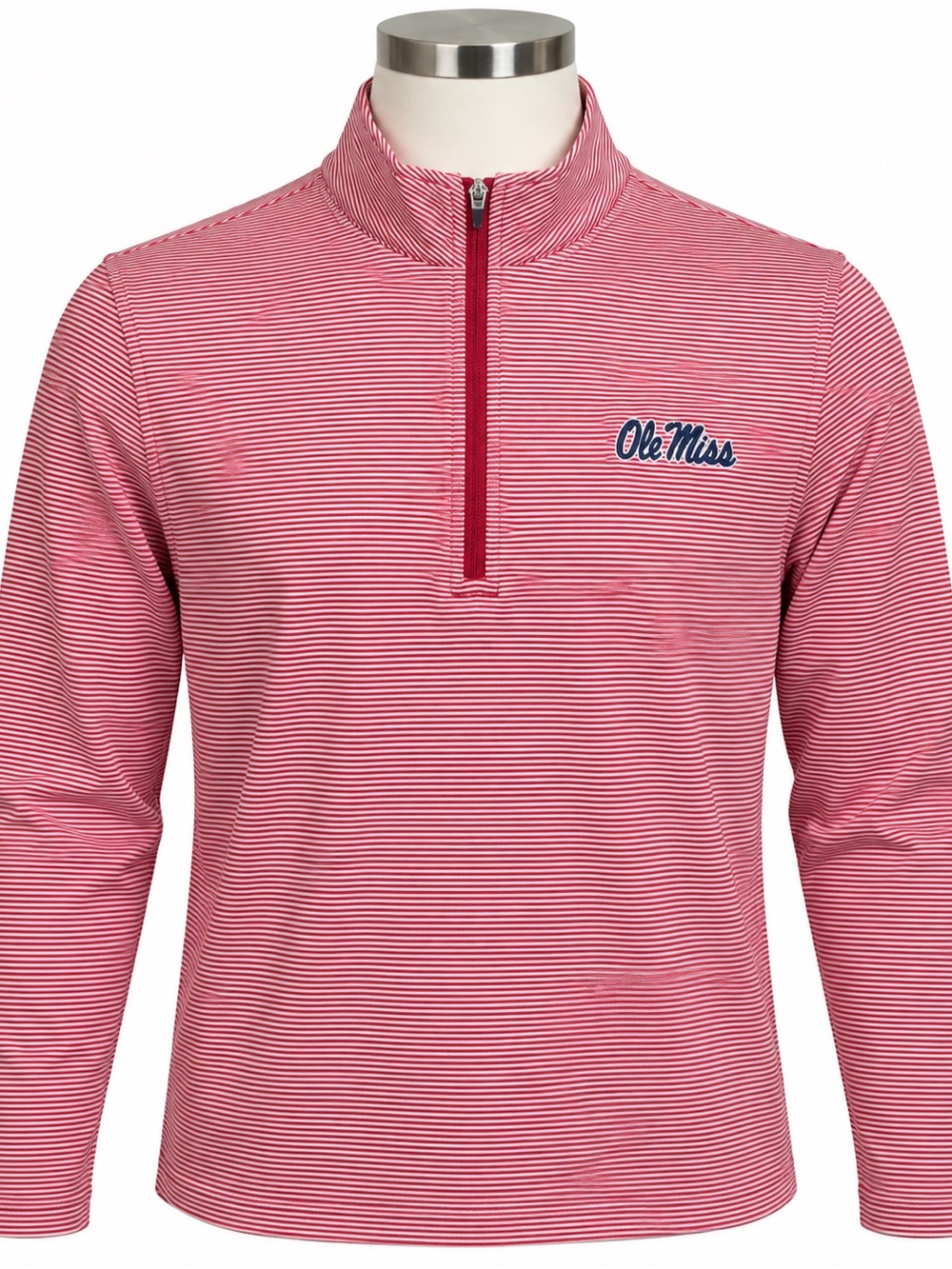 Peter Millar Ole Miss Men’s Large 1/4 Zip Pullover Red White Stripe NWT